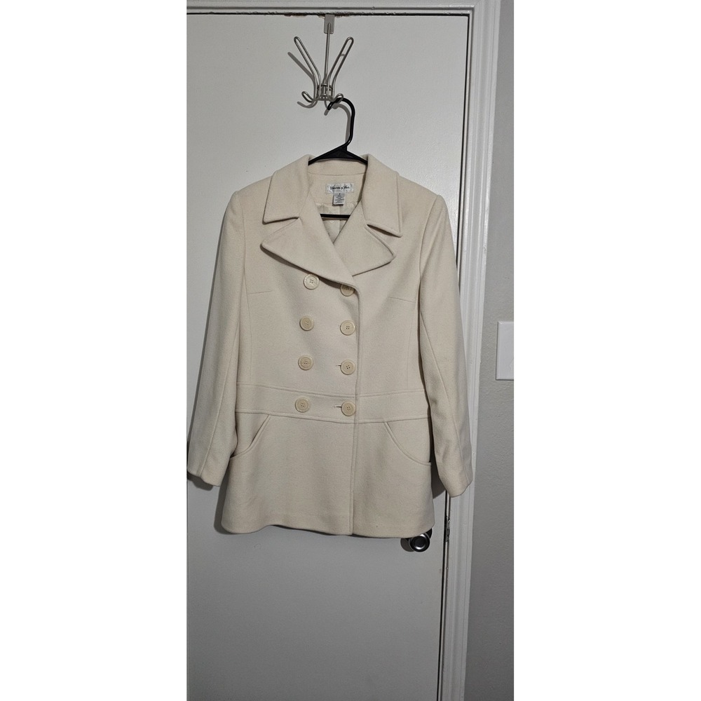 Preston & York 100% Wool Pea‎ Coat Cream Women's Sz 8 Double Breasted Minimalist